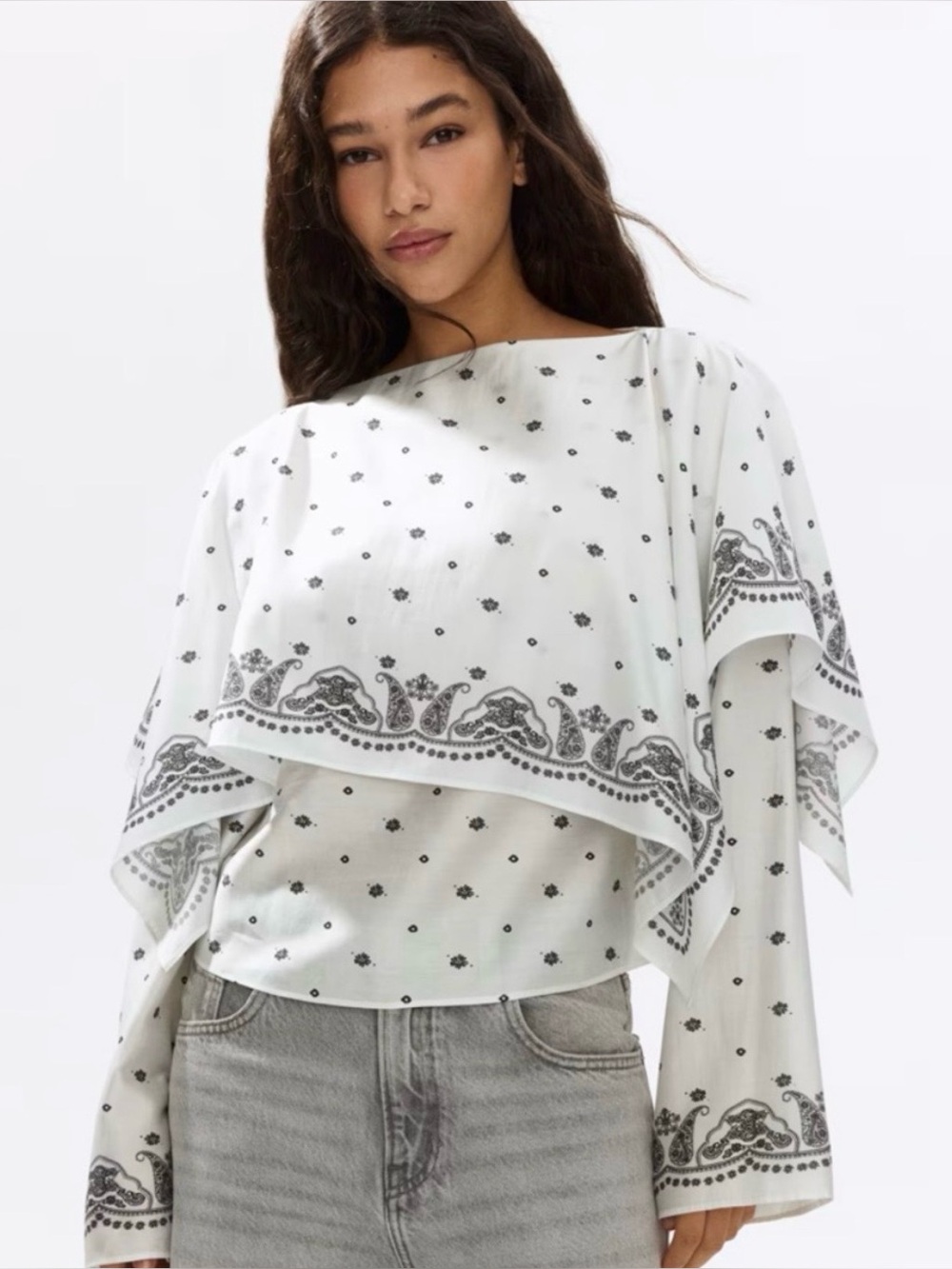 H&M White Blouse with Black Paisley Print